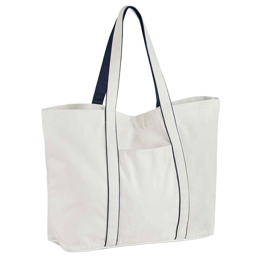 Soft White-French Navy - Front - Westford Mill Large Tote Bag