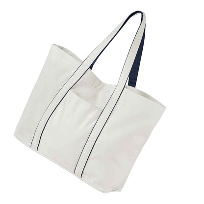 Soft White-French Navy - Back - Westford Mill Large Tote Bag