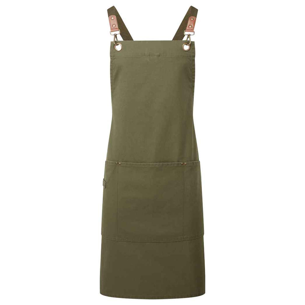 Olive Green - Front - Premier Cross Back Clip Bib Apron