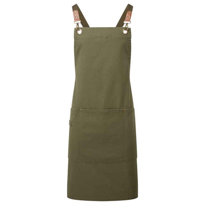 Olive Green - Front - Premier Cross Back Clip Bib Apron