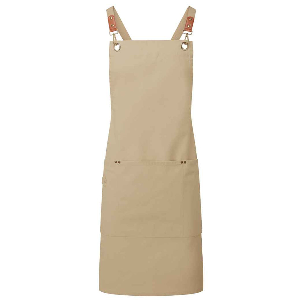 Khaki - Front - Premier Cross Back Clip Bib Apron