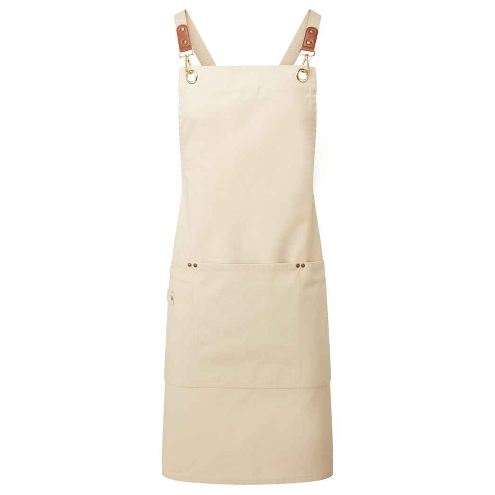 Natural - Front - Premier Cross Back Clip Bib Apron