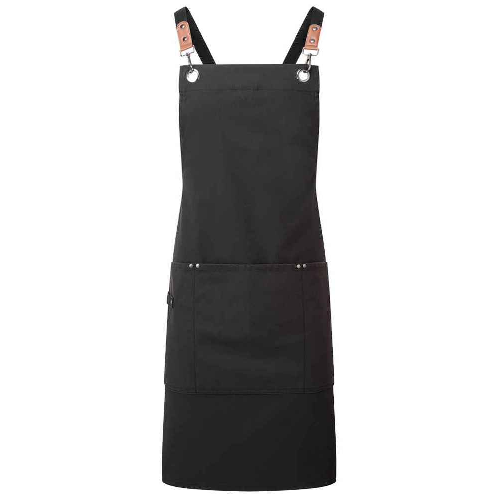 Black - Front - Premier Cross Back Clip Bib Apron