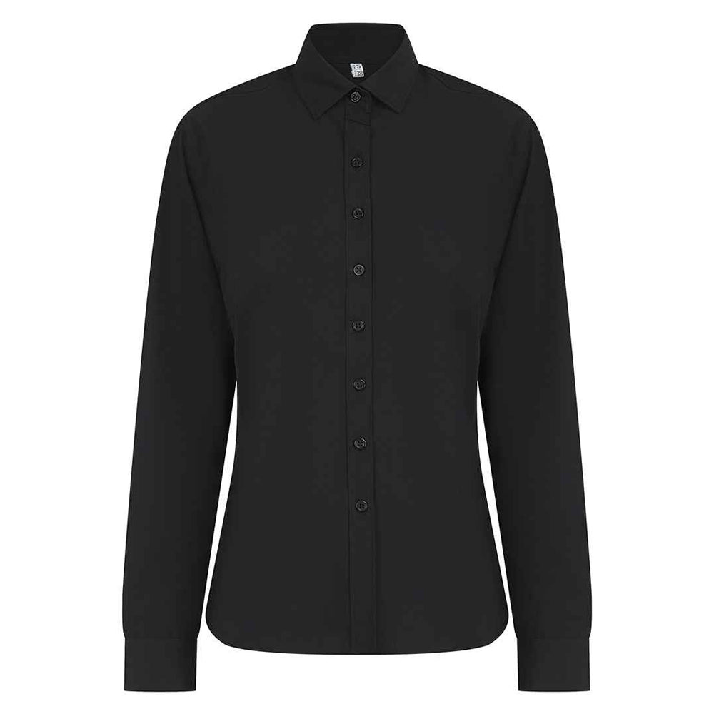 Black - Front - Henbury Womens-Ladies Cotton CoolPlus Long-Sleeved Formal Shirt