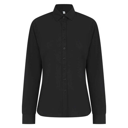 Black - Front - Henbury Womens-Ladies Cotton CoolPlus Long-Sleeved Formal Shirt