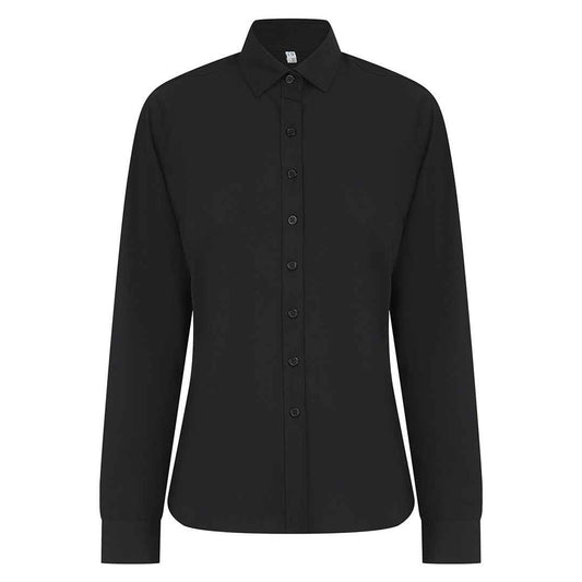 Black - Front - Henbury Womens-Ladies Cotton CoolPlus Long-Sleeved Formal Shirt