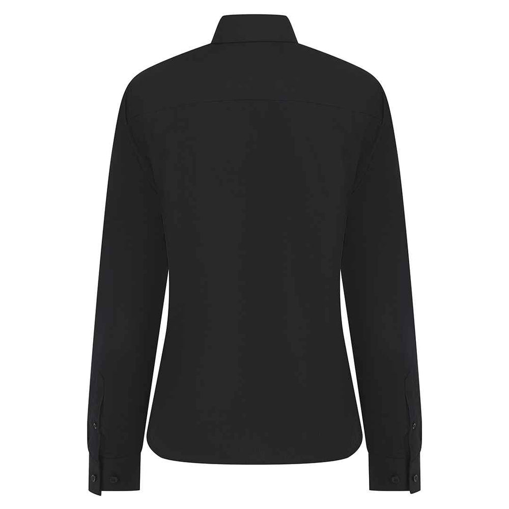 Black - Back - Henbury Womens-Ladies Cotton CoolPlus Long-Sleeved Formal Shirt