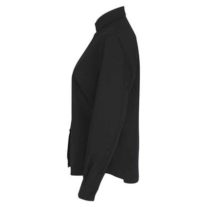Black - Side - Henbury Womens-Ladies Cotton CoolPlus Long-Sleeved Formal Shirt