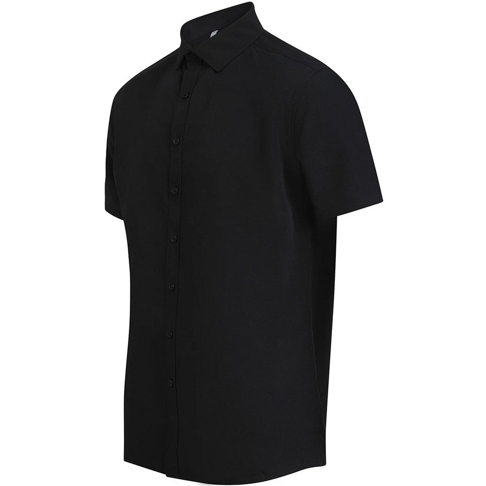 Black - Side - Henbury Mens Cotton Feel CoolPlus Short-Sleeved Formal Shirt