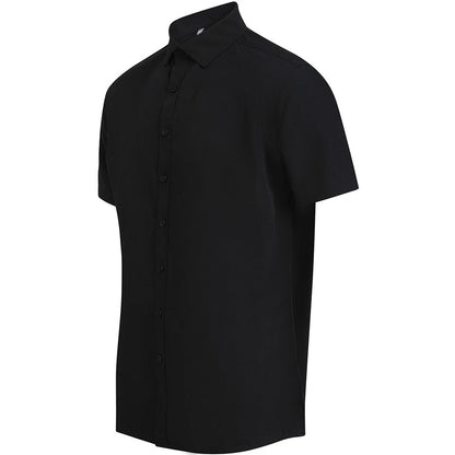 Black - Side - Henbury Mens Cotton Feel CoolPlus Short-Sleeved Formal Shirt