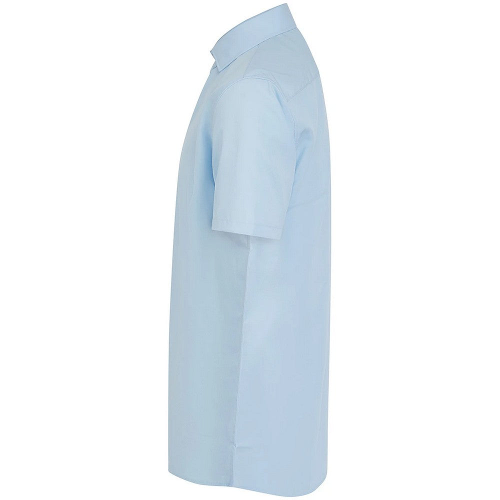 Light Blue - Side - Henbury Mens Cotton Feel CoolPlus Short-Sleeved Formal Shirt