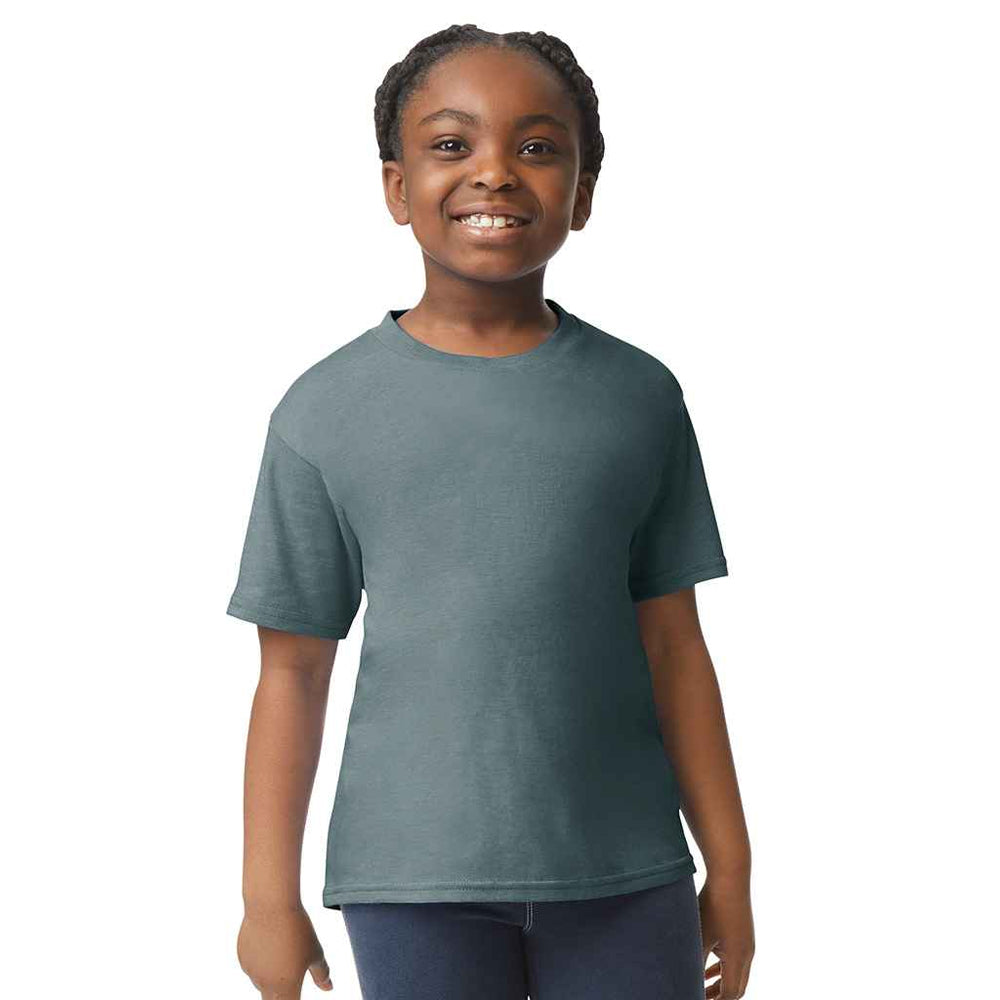 Dark Heather - Side - Gildan Childrens-Kids Softstyle Heather T-Shirt