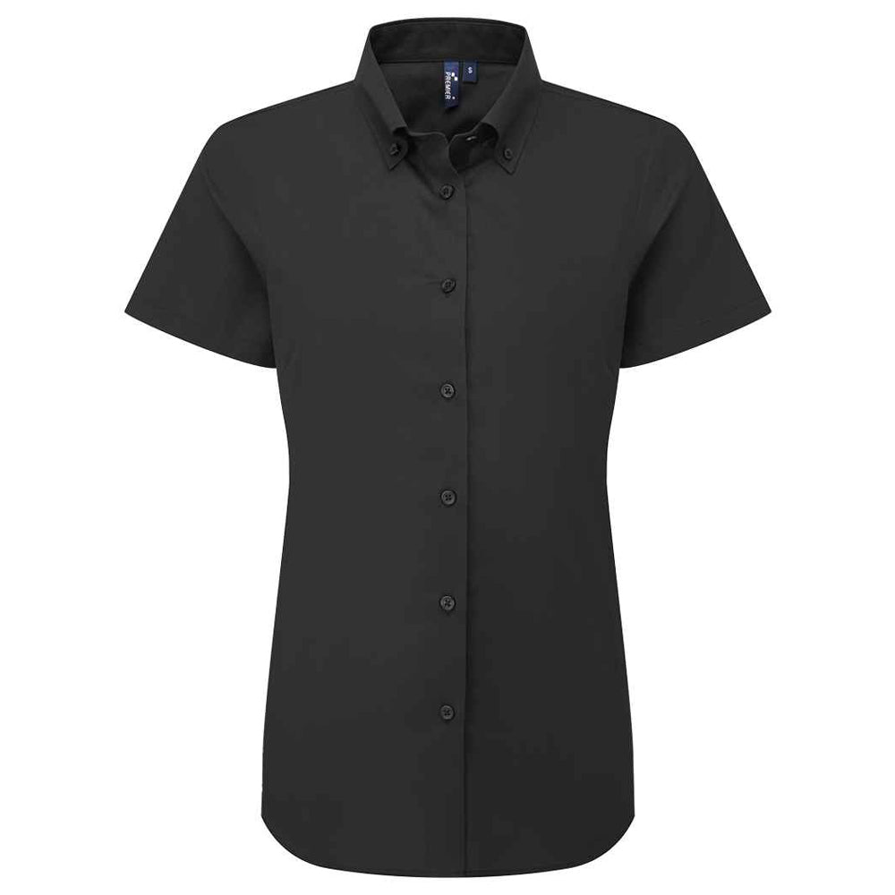 Black - Front - Premier Womens-Ladies Supreme Oxford Short-Sleeved Formal Shirt