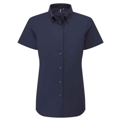 Navy - Front - Premier Womens-Ladies Supreme Oxford Short-Sleeved Formal Shirt