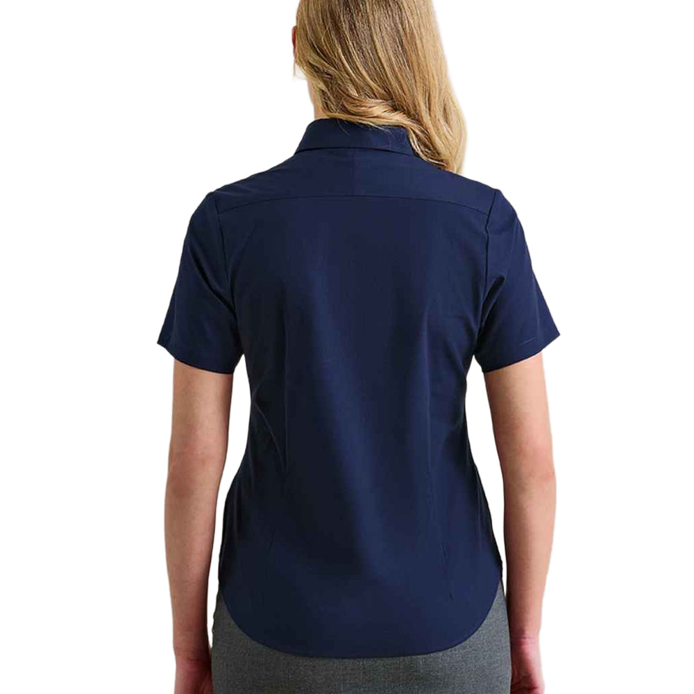 Navy - Back - Premier Womens-Ladies Supreme Oxford Short-Sleeved Formal Shirt