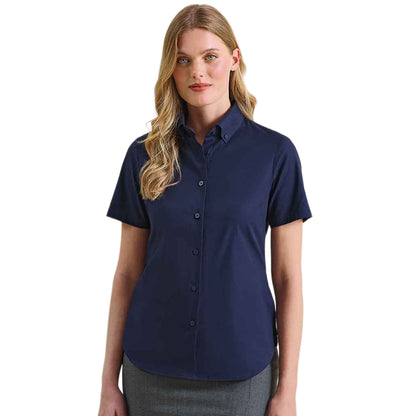 Navy - Side - Premier Womens-Ladies Supreme Oxford Short-Sleeved Formal Shirt