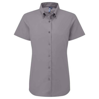 Steel - Front - Premier Womens-Ladies Supreme Oxford Short-Sleeved Formal Shirt