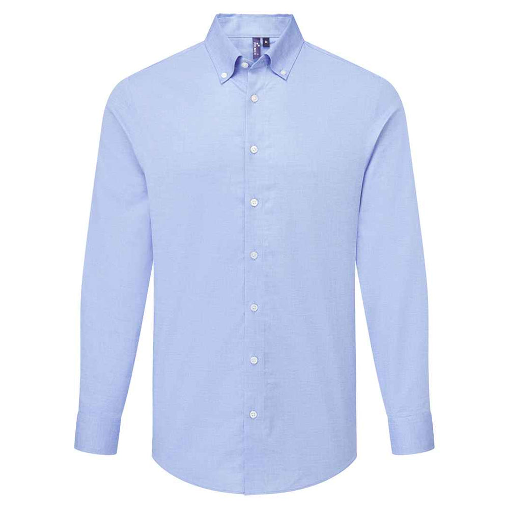 Oxford Blue - Front - Premier Mens Supreme Oxford Long-Sleeved Formal Shirt