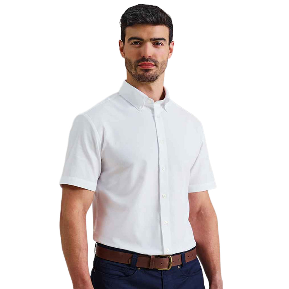 White - Back - Premier Mens Supreme Oxford Short-Sleeved Formal Shirt