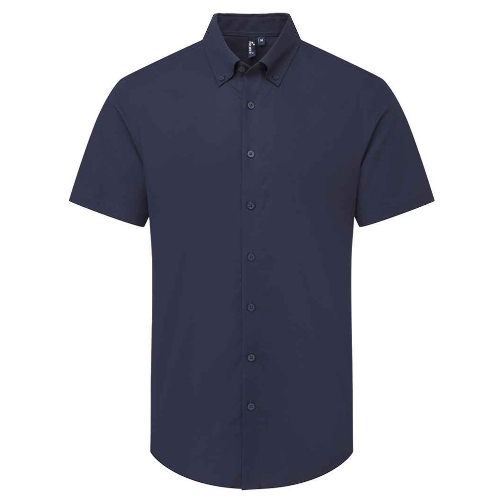 Navy - Front - Premier Mens Supreme Oxford Short-Sleeved Formal Shirt