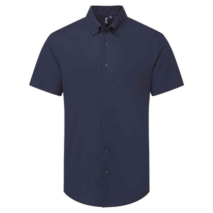 Navy - Front - Premier Mens Supreme Oxford Short-Sleeved Formal Shirt