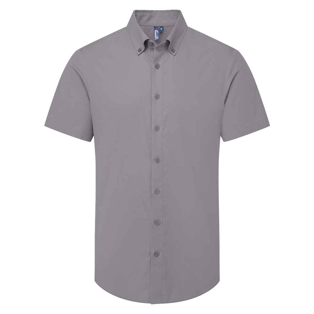 Steel - Front - Premier Mens Supreme Oxford Short-Sleeved Formal Shirt