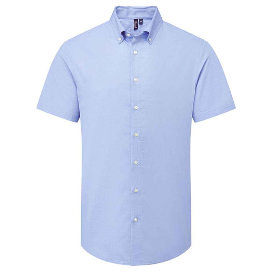 Oxford Blue - Front - Premier Mens Supreme Oxford Short-Sleeved Formal Shirt
