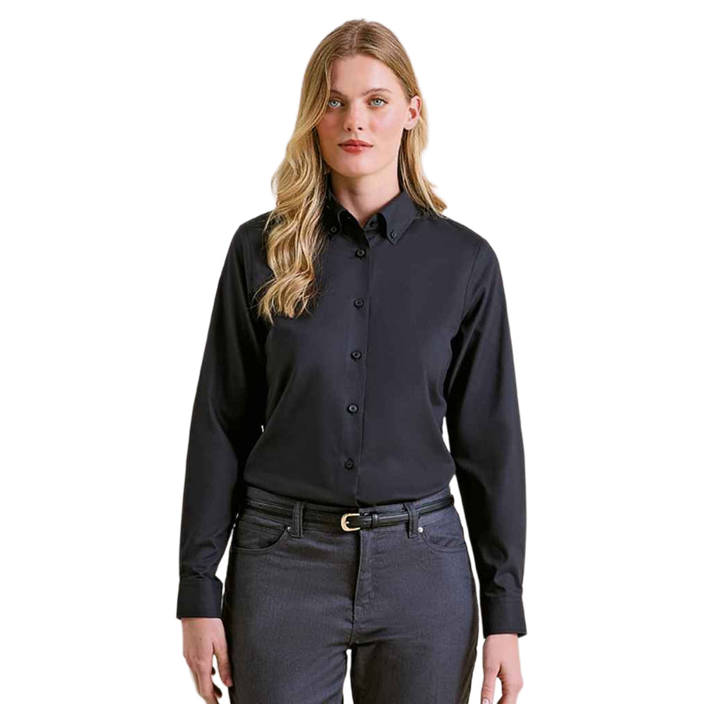Black - Back - Premier Womens-Ladies Supreme Oxford Long-Sleeved Formal Shirt