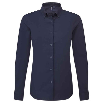 Navy - Front - Premier Womens-Ladies Supreme Oxford Long-Sleeved Formal Shirt