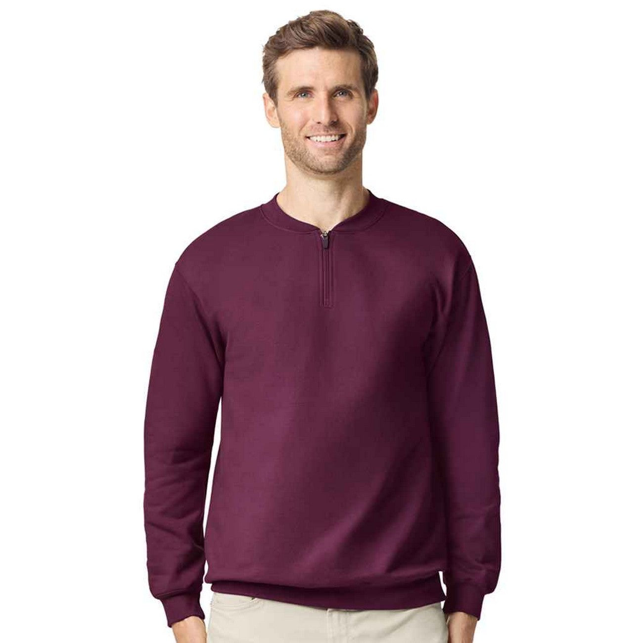 Maroon - Side - Gildan Unisex Adult Softstyle Midweight Quarter Zip Sweatshirt