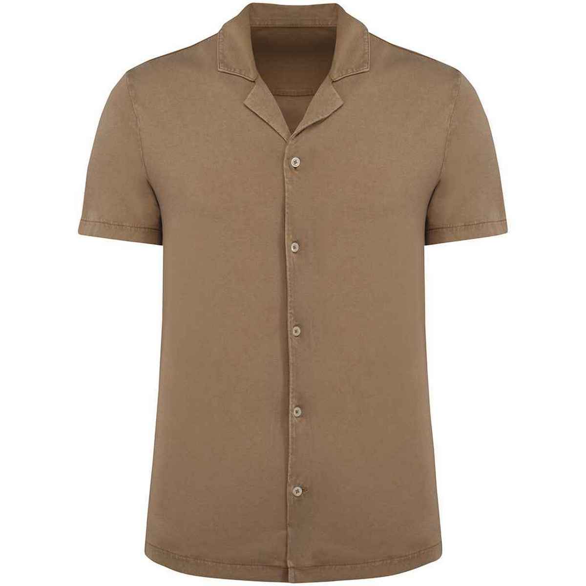 Washed Cream Coffee - Front - Spasso Mens Jersey Short-Sleeved Shirt