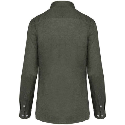 Organic Khaki - Back - Spasso Womens-Ladies Linen Long-Sleeved Shirt