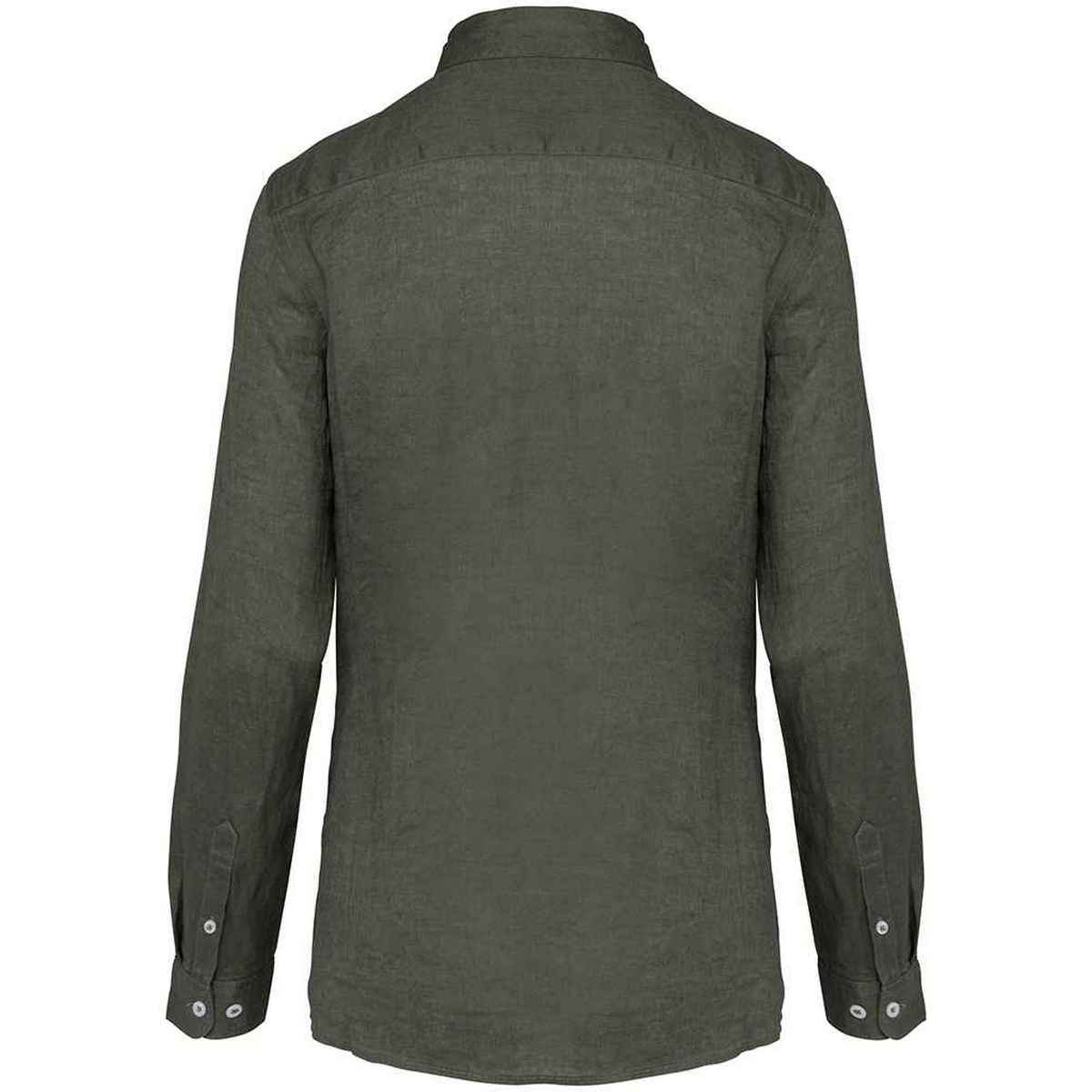 Organic Khaki - Back - Spasso Womens-Ladies Linen Long-Sleeved Shirt