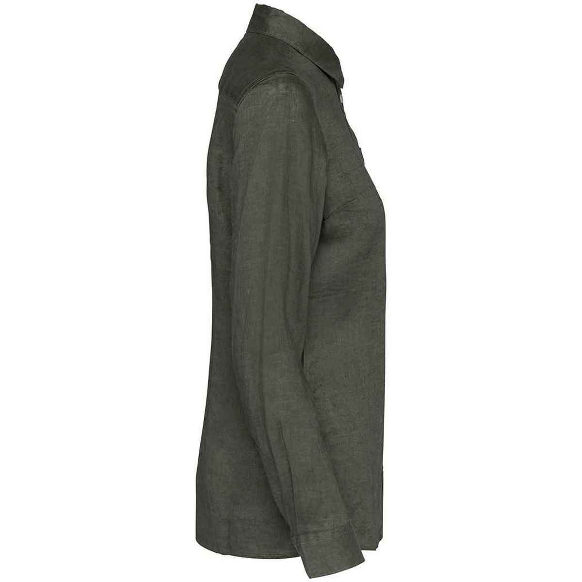 Organic Khaki - Side - Spasso Womens-Ladies Linen Long-Sleeved Shirt