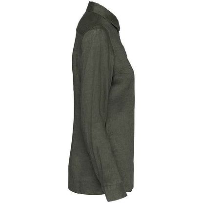 Organic Khaki - Side - Spasso Womens-Ladies Linen Long-Sleeved Shirt