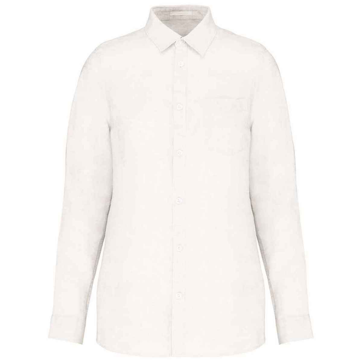 White - Front - Spasso Womens-Ladies Linen Long-Sleeved Shirt
