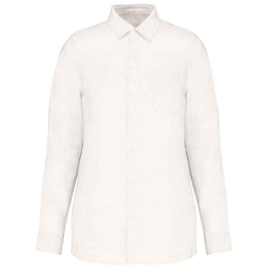 White - Front - Spasso Womens-Ladies Linen Long-Sleeved Shirt