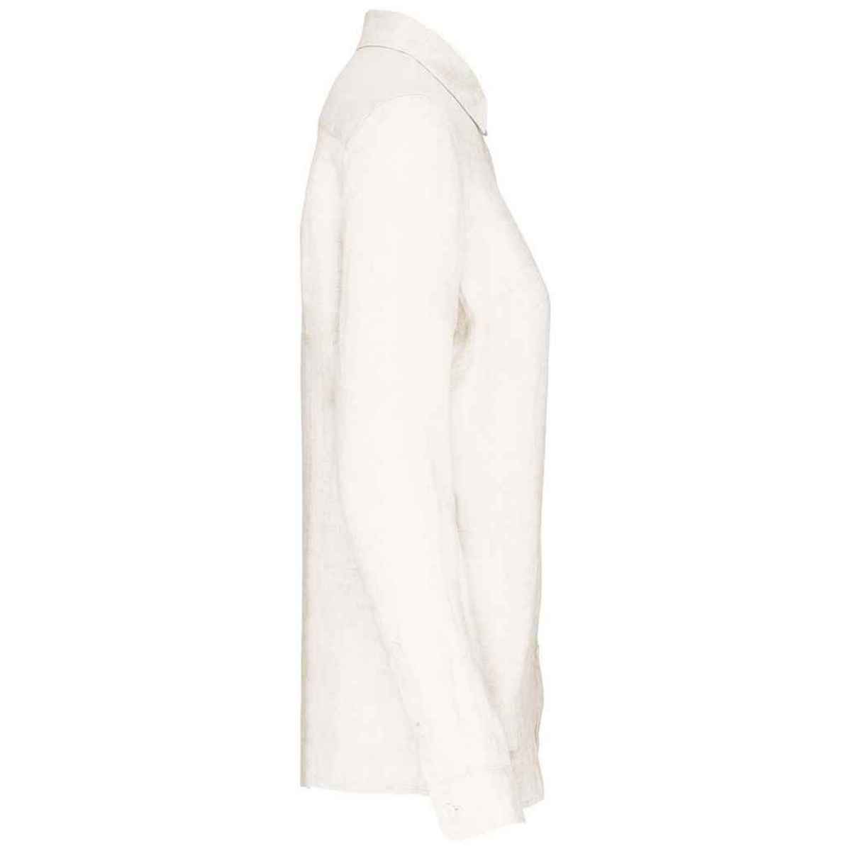 White - Side - Spasso Womens-Ladies Linen Long-Sleeved Shirt
