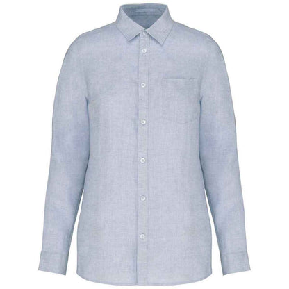 Linen Blue - Front - Spasso Womens-Ladies Linen Long-Sleeved Shirt