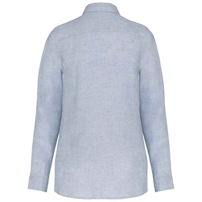 Linen Blue - Back - Spasso Womens-Ladies Linen Long-Sleeved Shirt