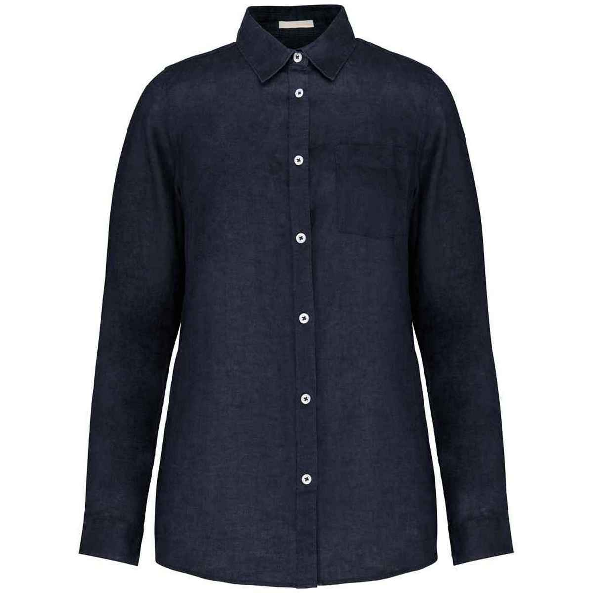 Navy - Front - Spasso Womens-Ladies Linen Long-Sleeved Shirt