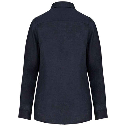 Navy - Back - Spasso Womens-Ladies Linen Long-Sleeved Shirt