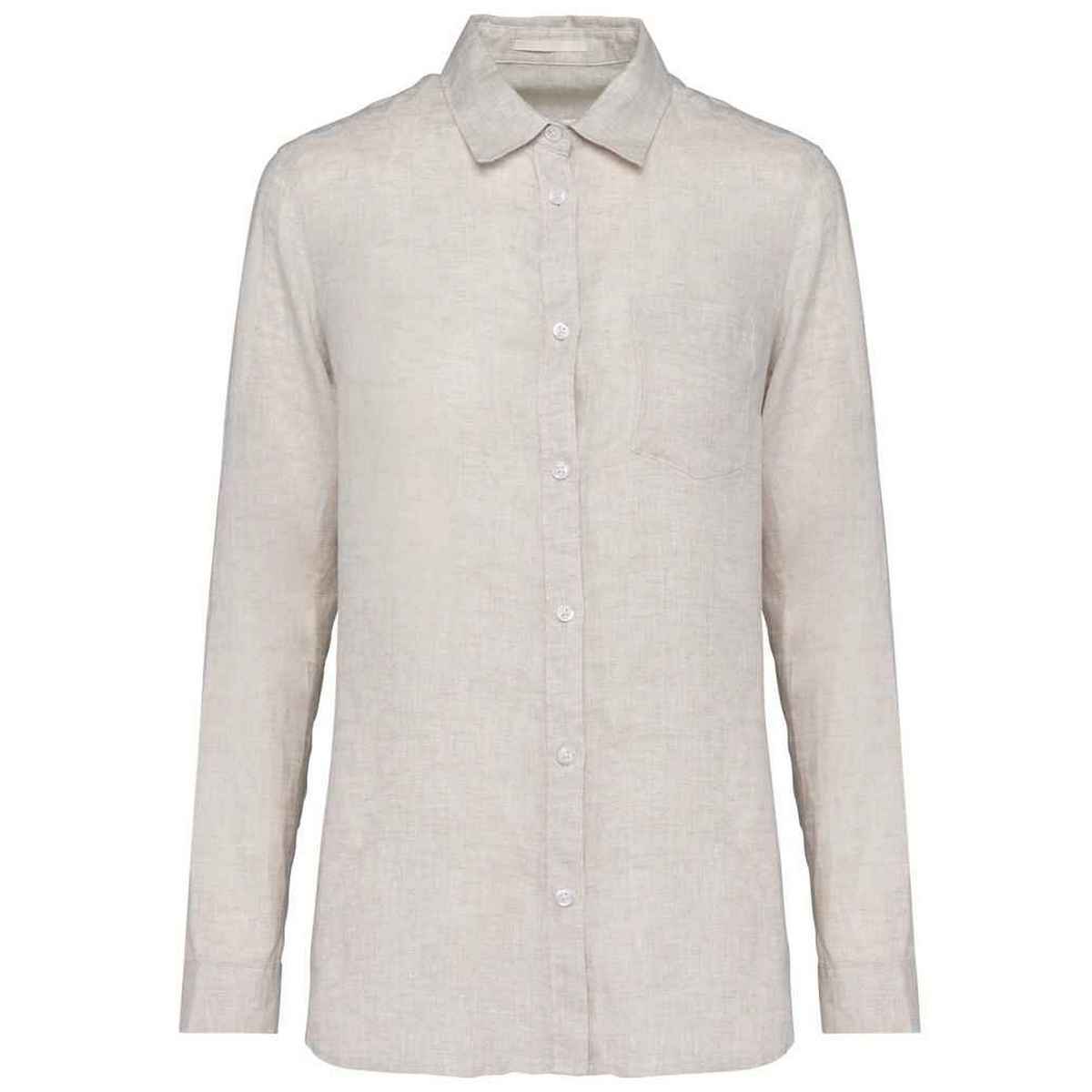 Linen - Front - Spasso Womens-Ladies Linen Long-Sleeved Shirt