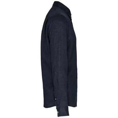 Navy - Side - Spasso Mens Linen Long-Sleeved Shirt