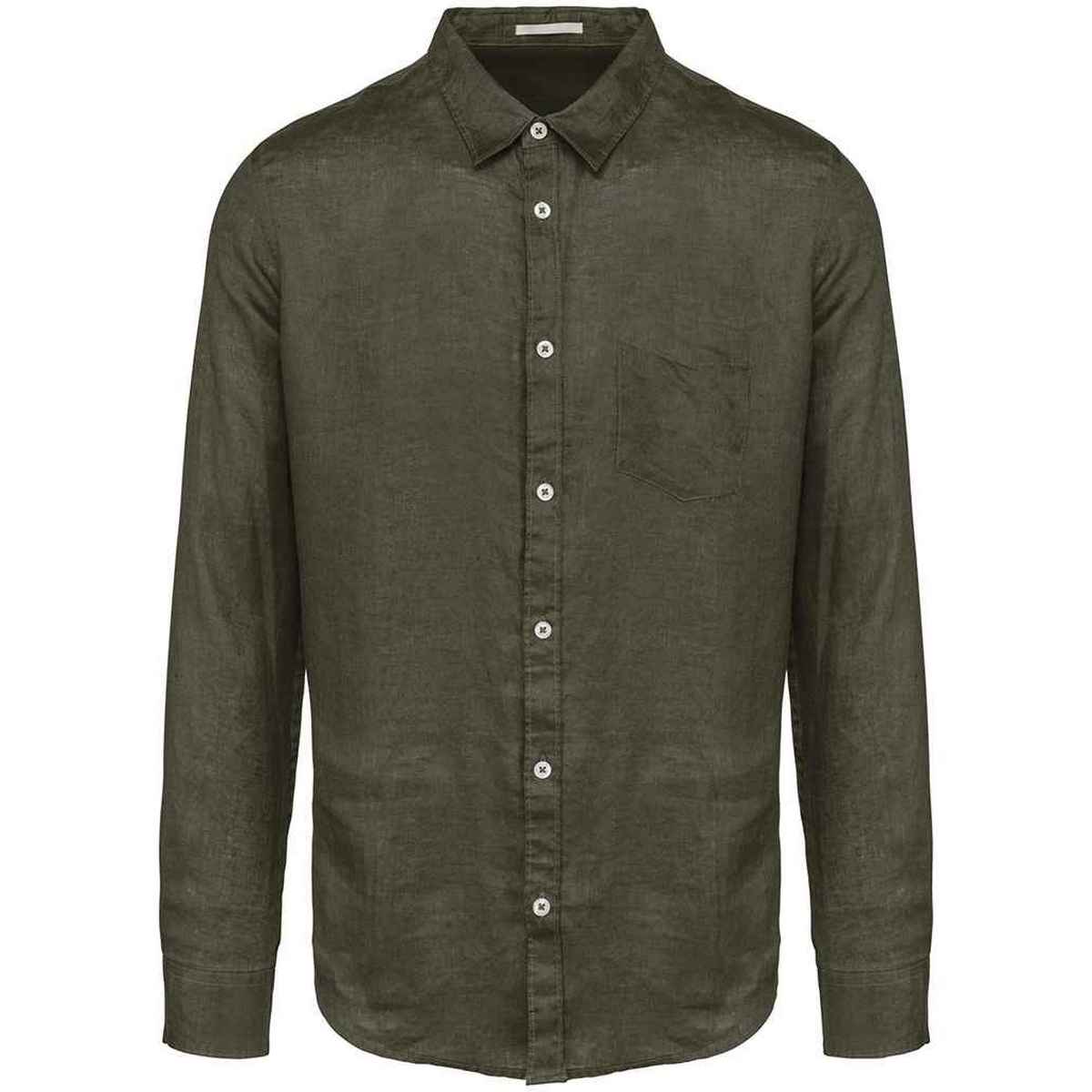 Organic Khaki - Front - Spasso Mens Linen Long-Sleeved Shirt