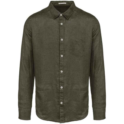 Organic Khaki - Front - Spasso Mens Linen Long-Sleeved Shirt