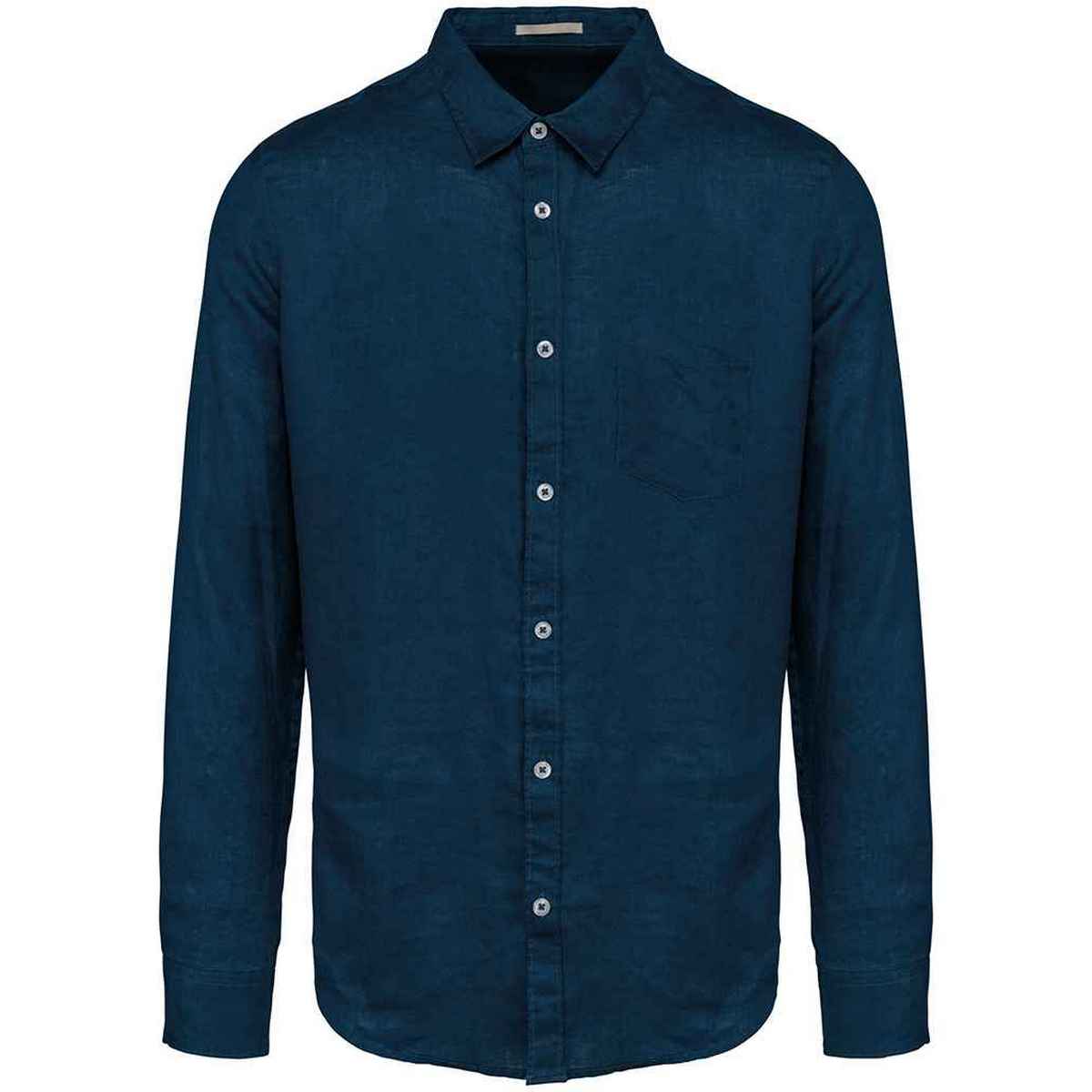 Peacock Blue - Front - Spasso Mens Linen Long-Sleeved Shirt