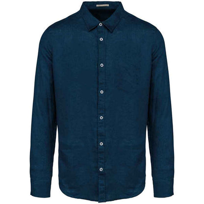 Peacock Blue - Front - Spasso Mens Linen Long-Sleeved Shirt
