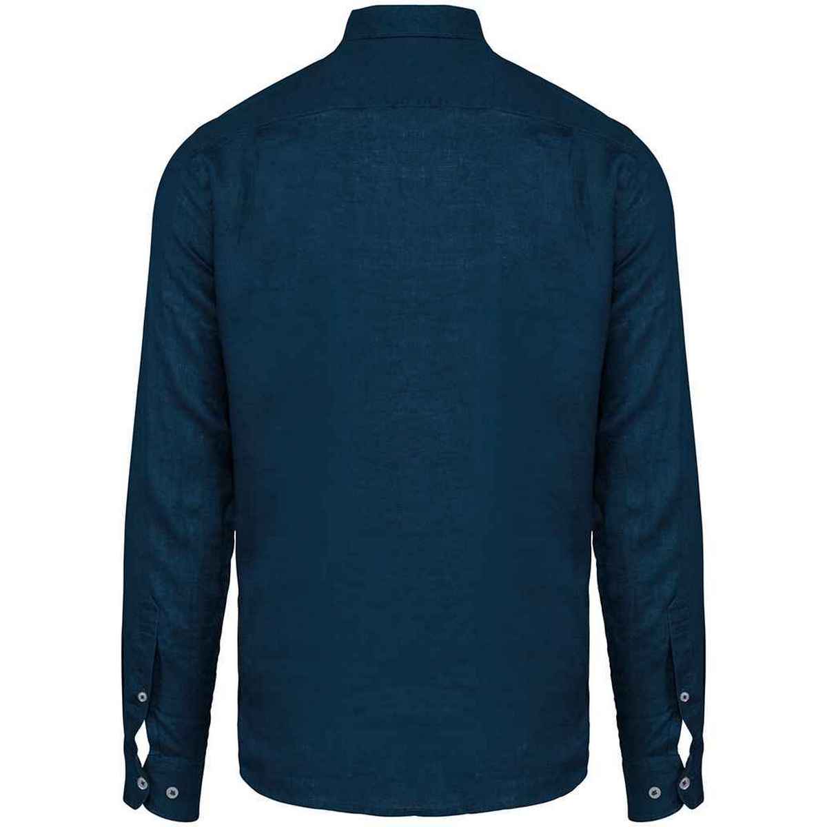 Peacock Blue - Back - Spasso Mens Linen Long-Sleeved Shirt