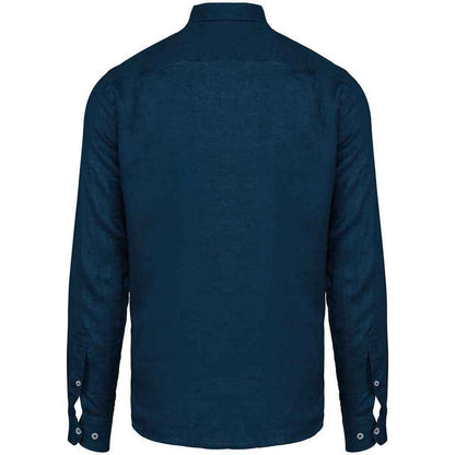 Peacock Blue - Back - Spasso Mens Linen Long-Sleeved Shirt
